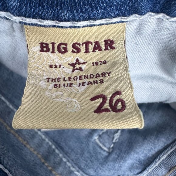 Big Star Womens Remy Low Rise Fit Denim Shorts Size 26 Blue Embroidered Pockets - Picture 5 of 7